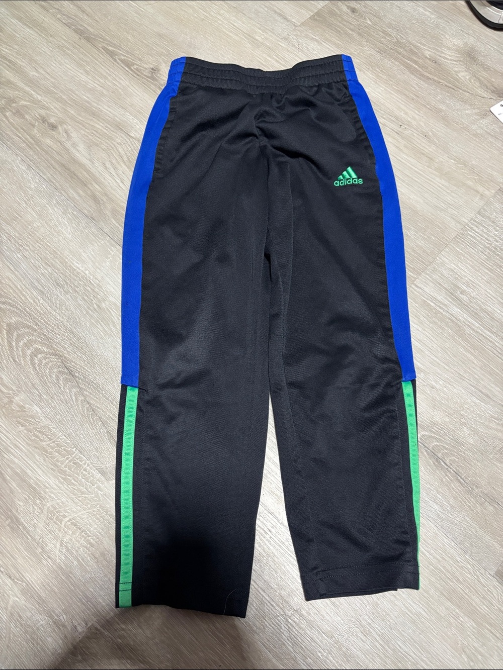 Adidas Kids Black Track Pants with Blue & Green Accents